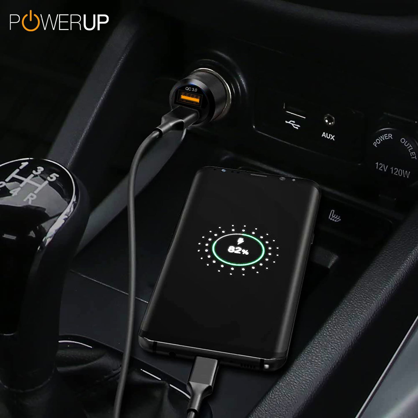 Powerup Type-c Quick Car Charger - Black