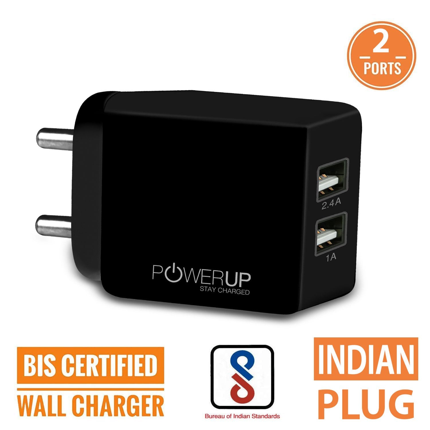 Powerup Amp 3.4a Wall Charger 17w 2usb Port Ultra Smart - Black