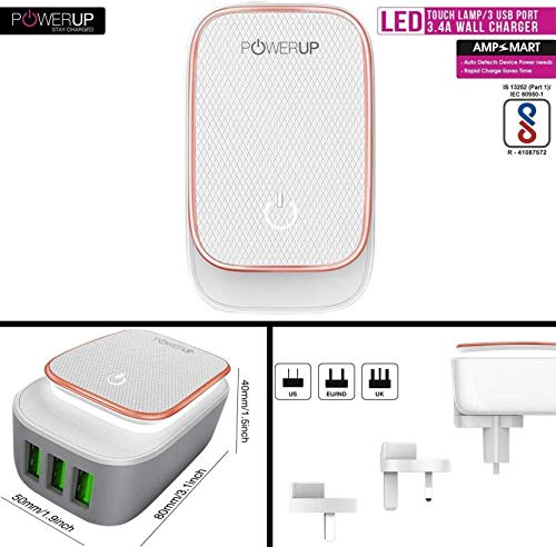 Powerup Led Wall Charger (For All Countries) + 3in1 Cable 1.5m