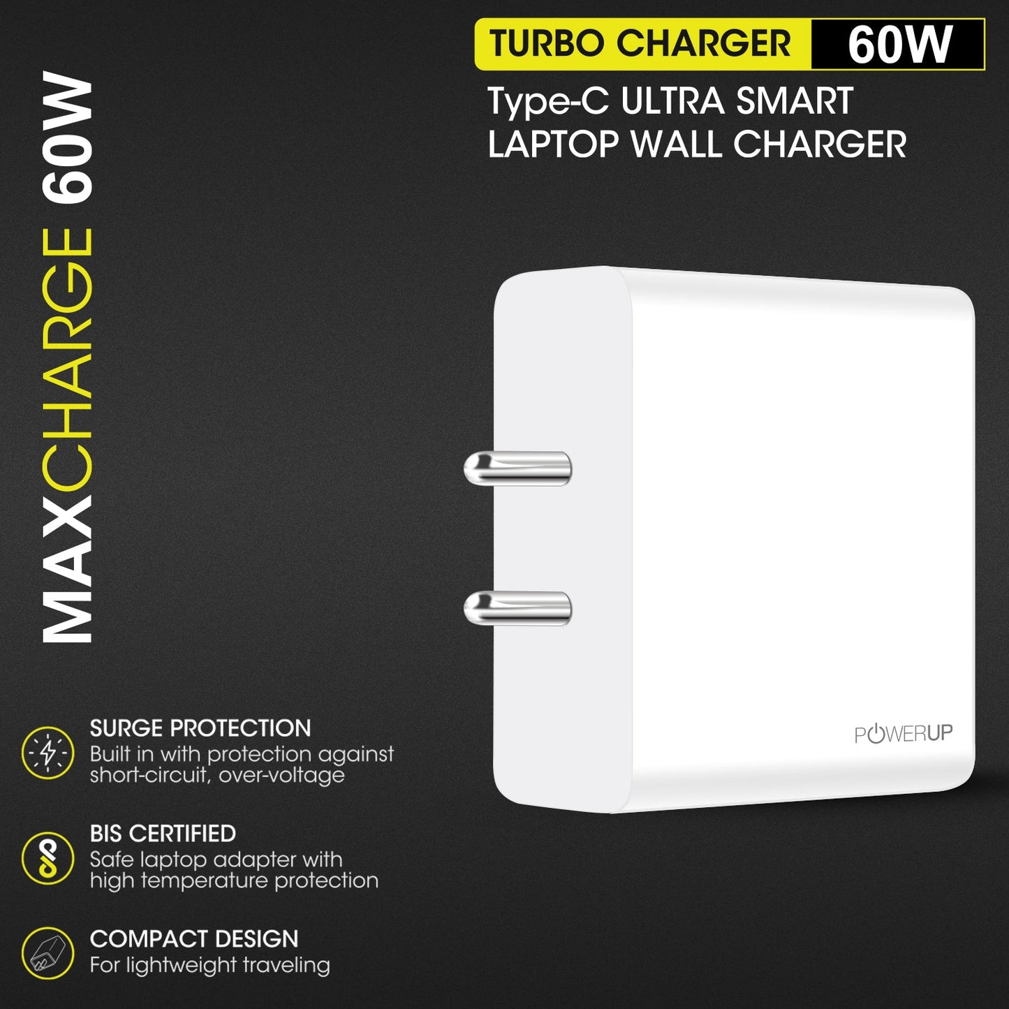Powerup Turbo Charge 60w Type-c Wall Charger - White