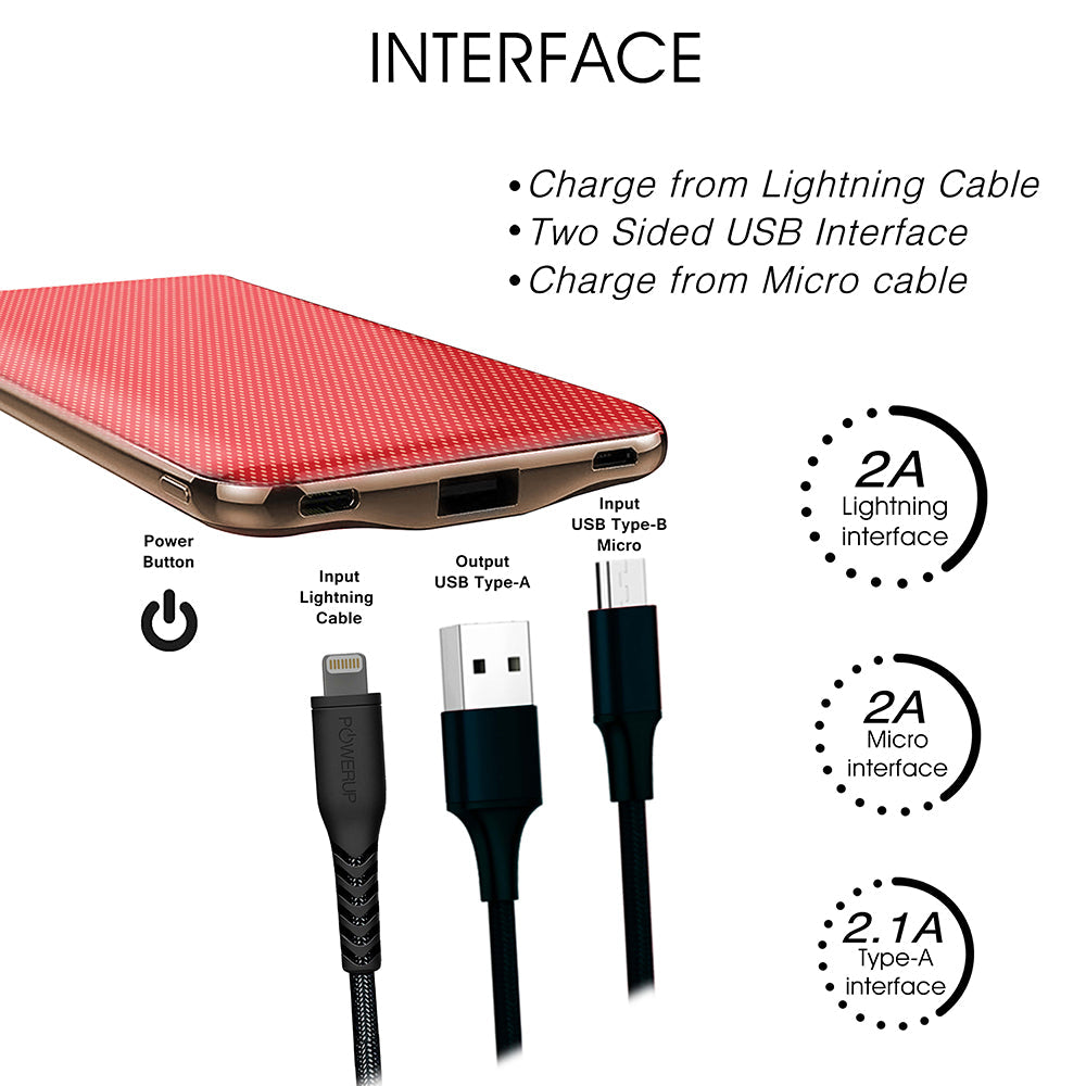 Powerup Elegance Slim 10000mah Power Bank Aluminium - Red