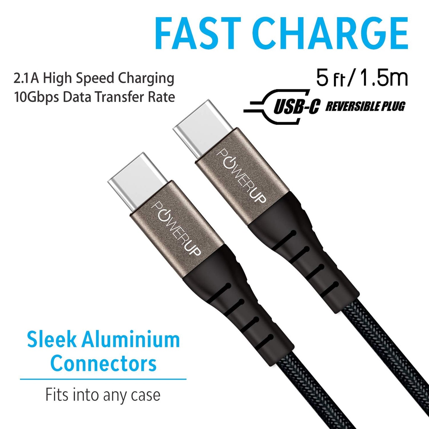 Powerup Usb-c To Usb-c Charging & Sync Cable With 1 Years Warranty - Black