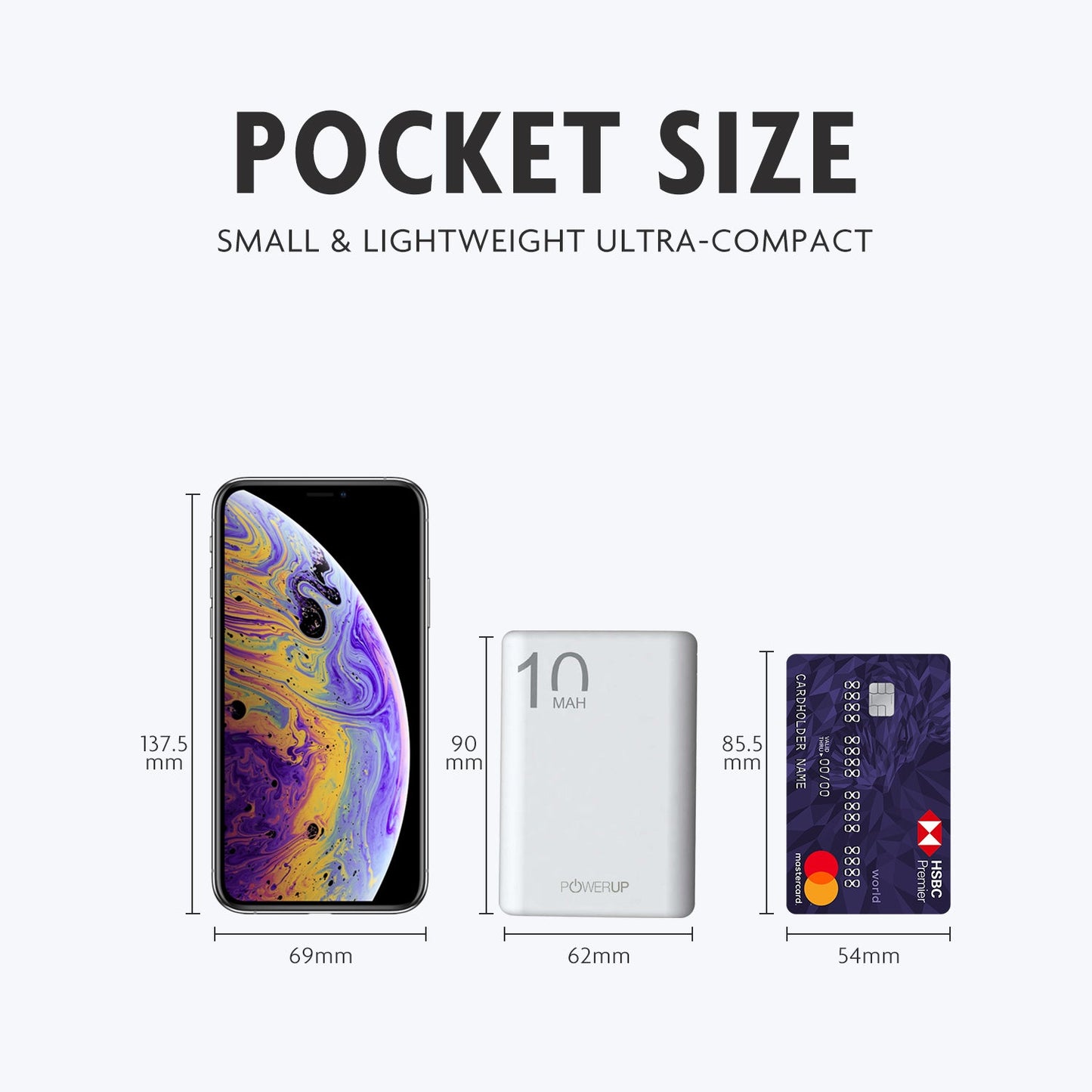 Powerup Small & Lightweight Ultra - Compact 10000mah Power Bank 2usb - White