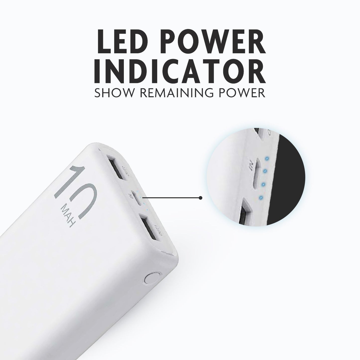 Powerup Small & Lightweight Ultra - Compact 10000mah Power Bank 2usb - White