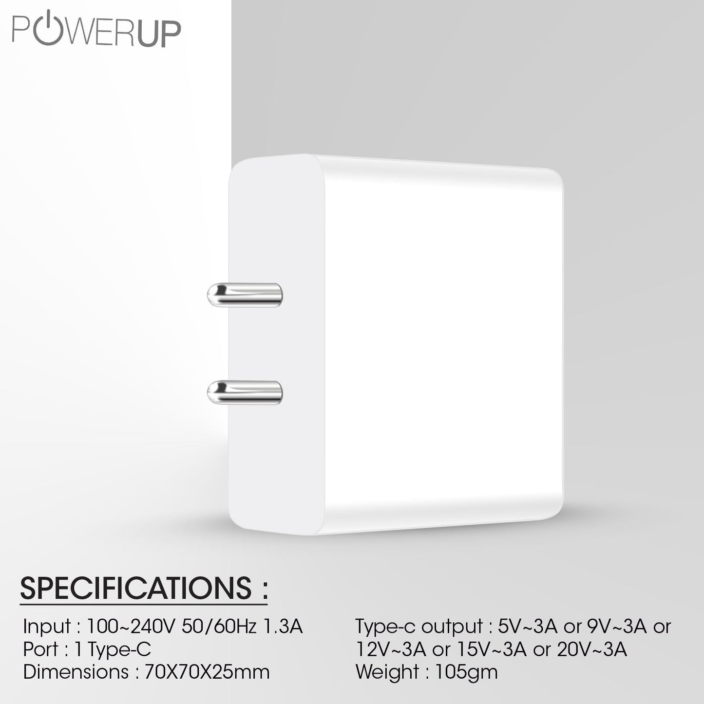 Powerup Turbo Charge 60w Type-c Wall Charger - White