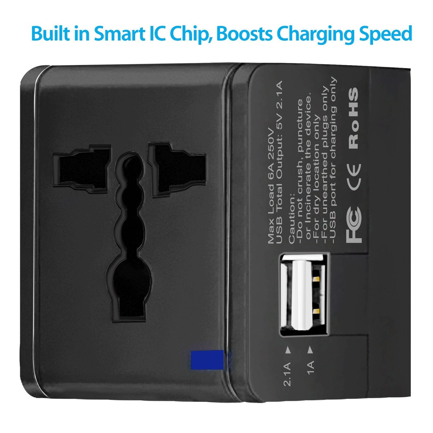 Powerup 2.1a World Travel Adapter Uk, Au, Us, Eu/ind With 2 Usb Port & Wall Charger - Black