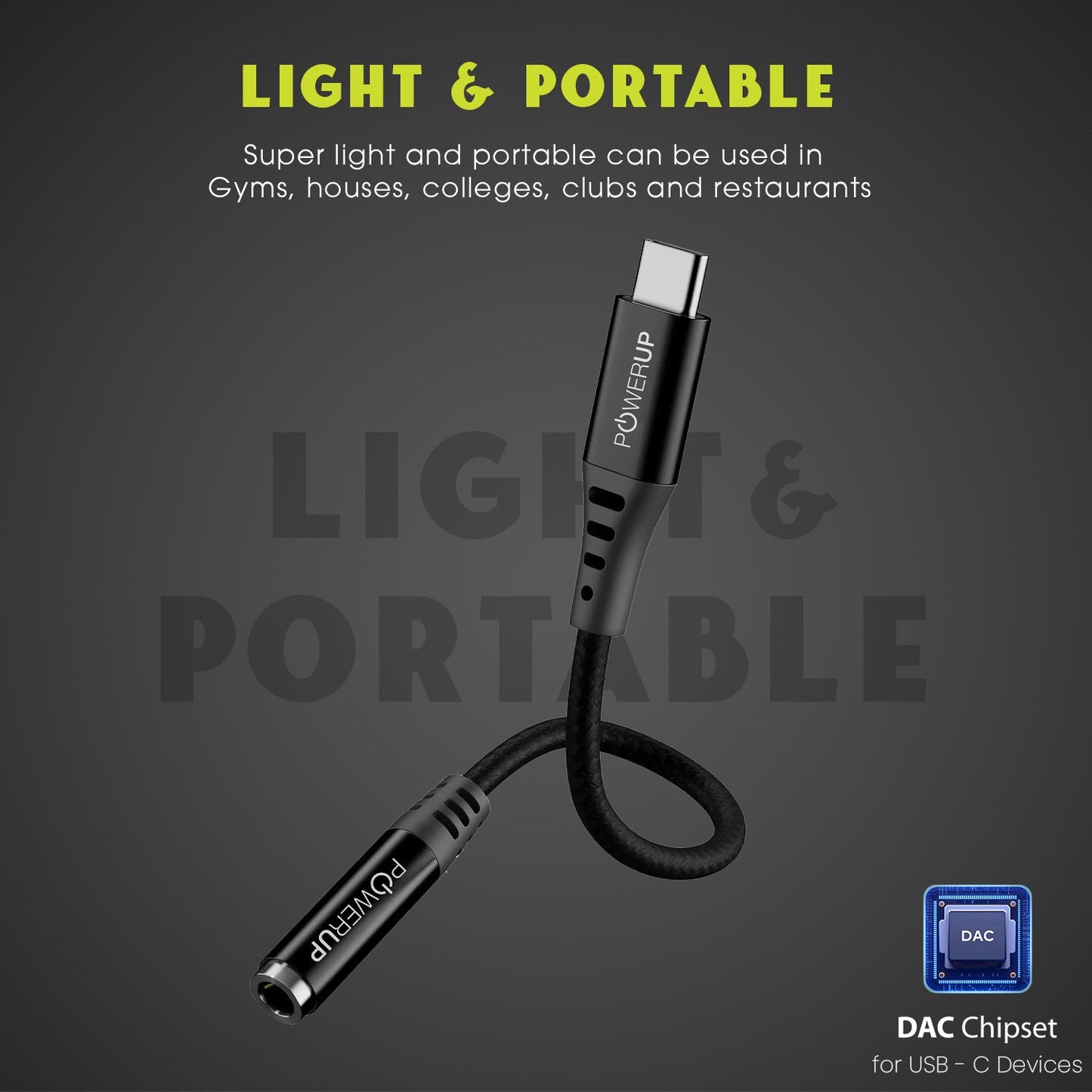 Powerup 12cm Type-c To Aux Cable - Black