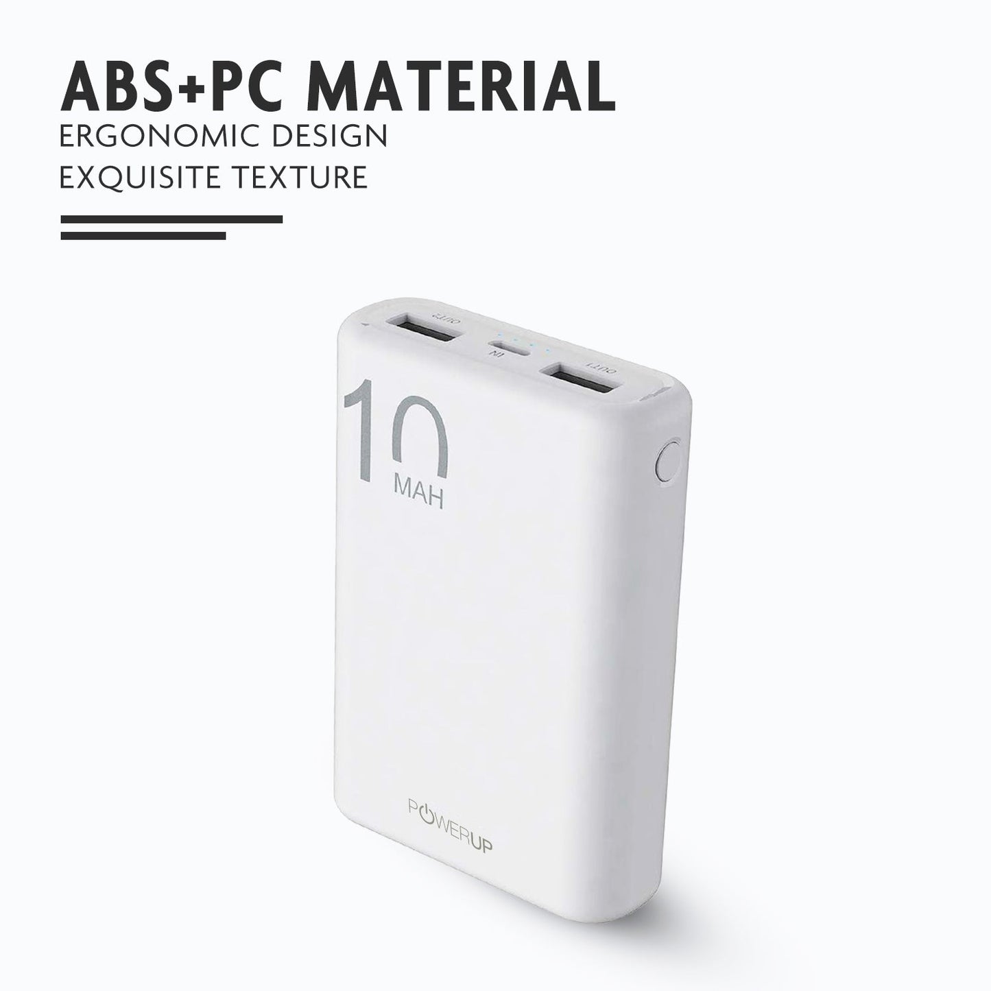 Powerup Small & Lightweight Ultra - Compact 10000mah Power Bank 2usb - White