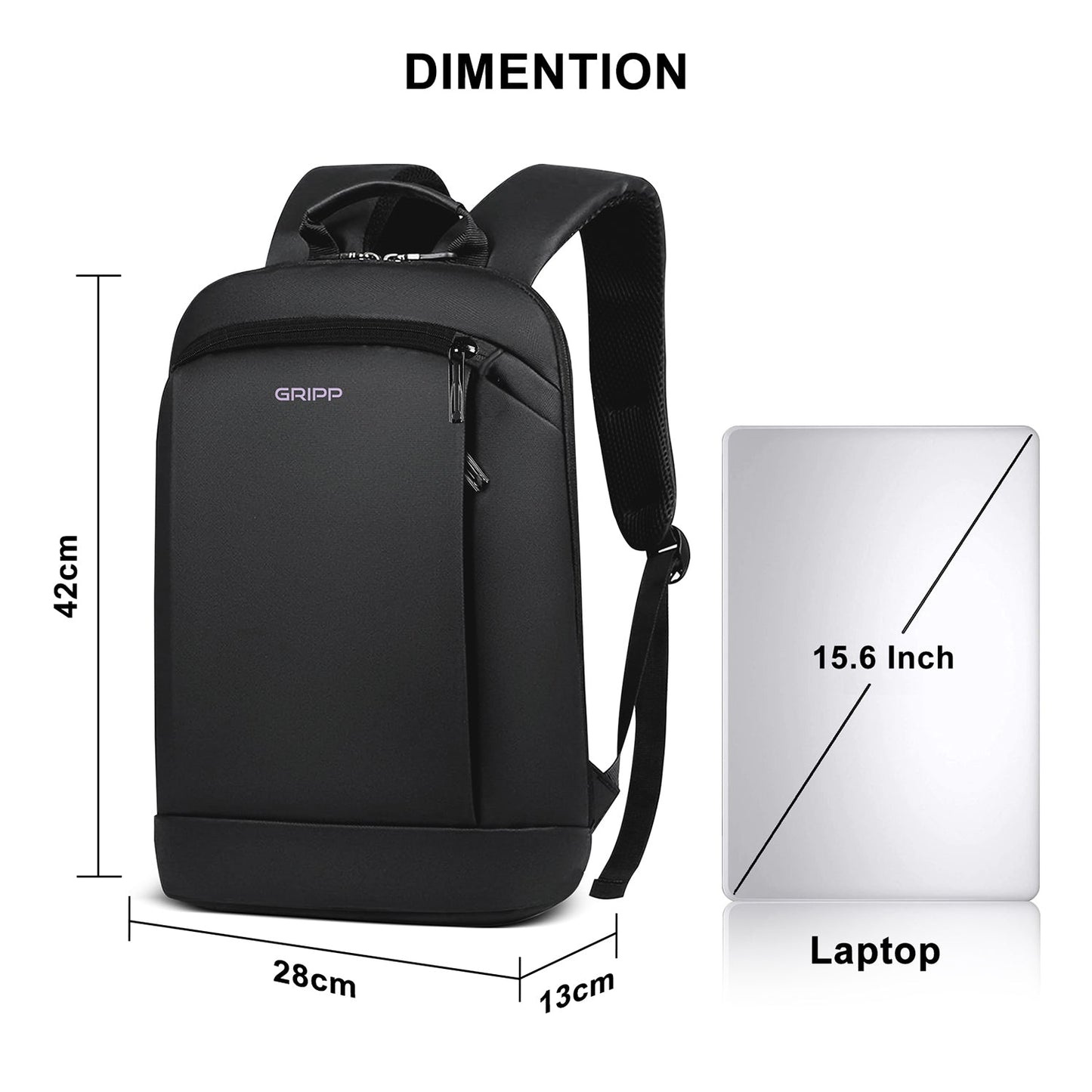 Gripp Trek Backpack Upto 15.6" For Laptop/macbook - Black