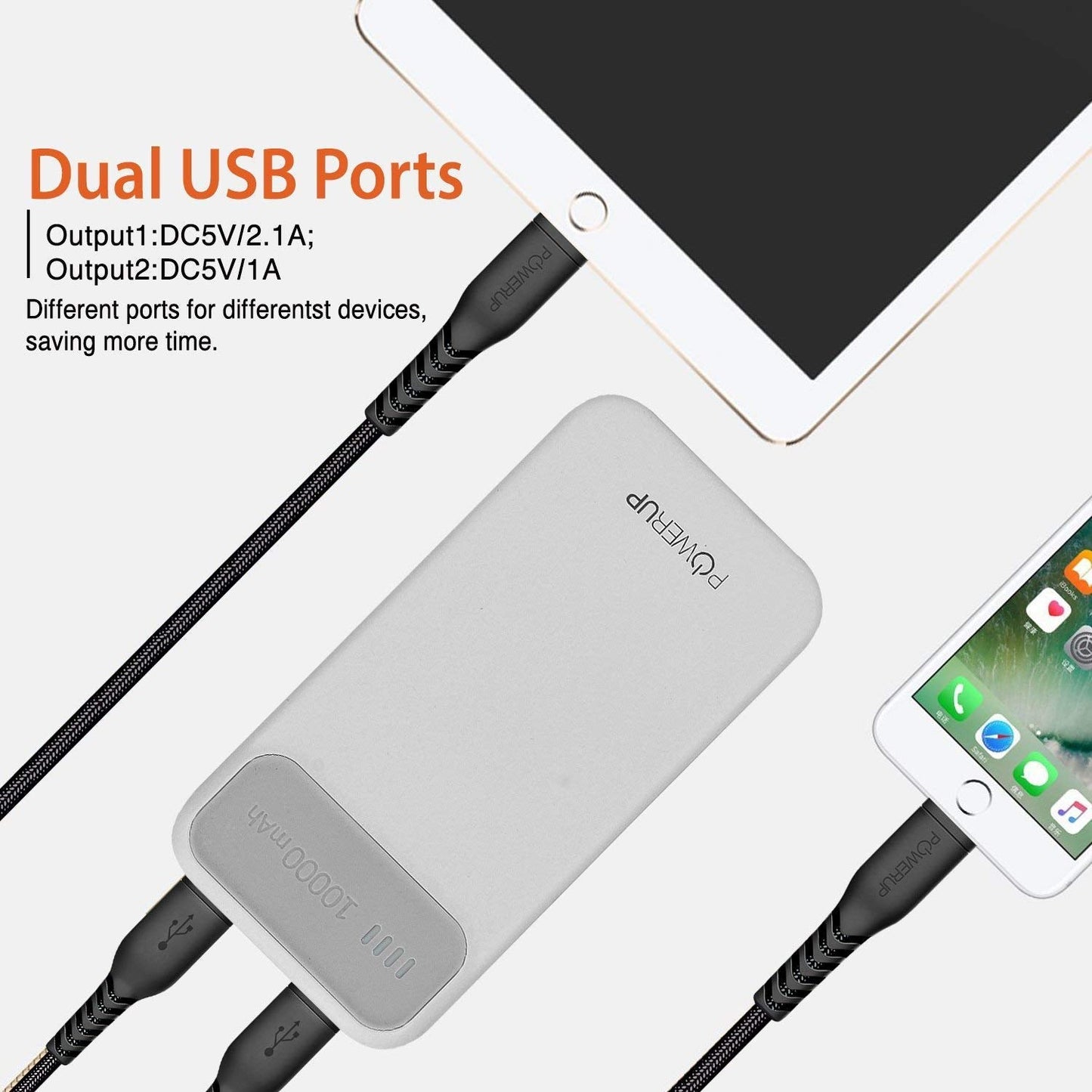 Powerup 10000mah Power Bank Enerpac10000 Duo-usb - Grey