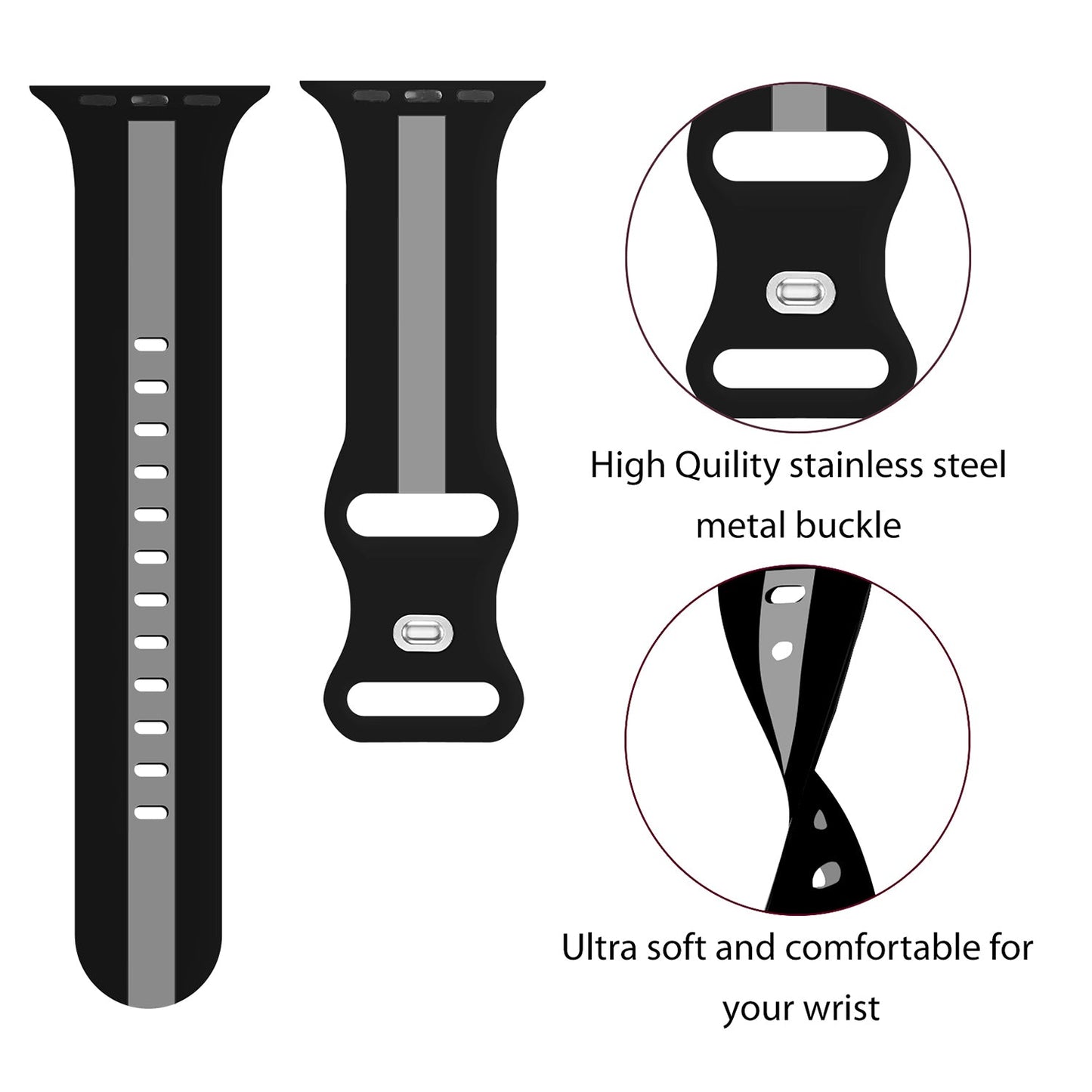 Gripp 45/49mm Tutone Watch Strap - Black/grey