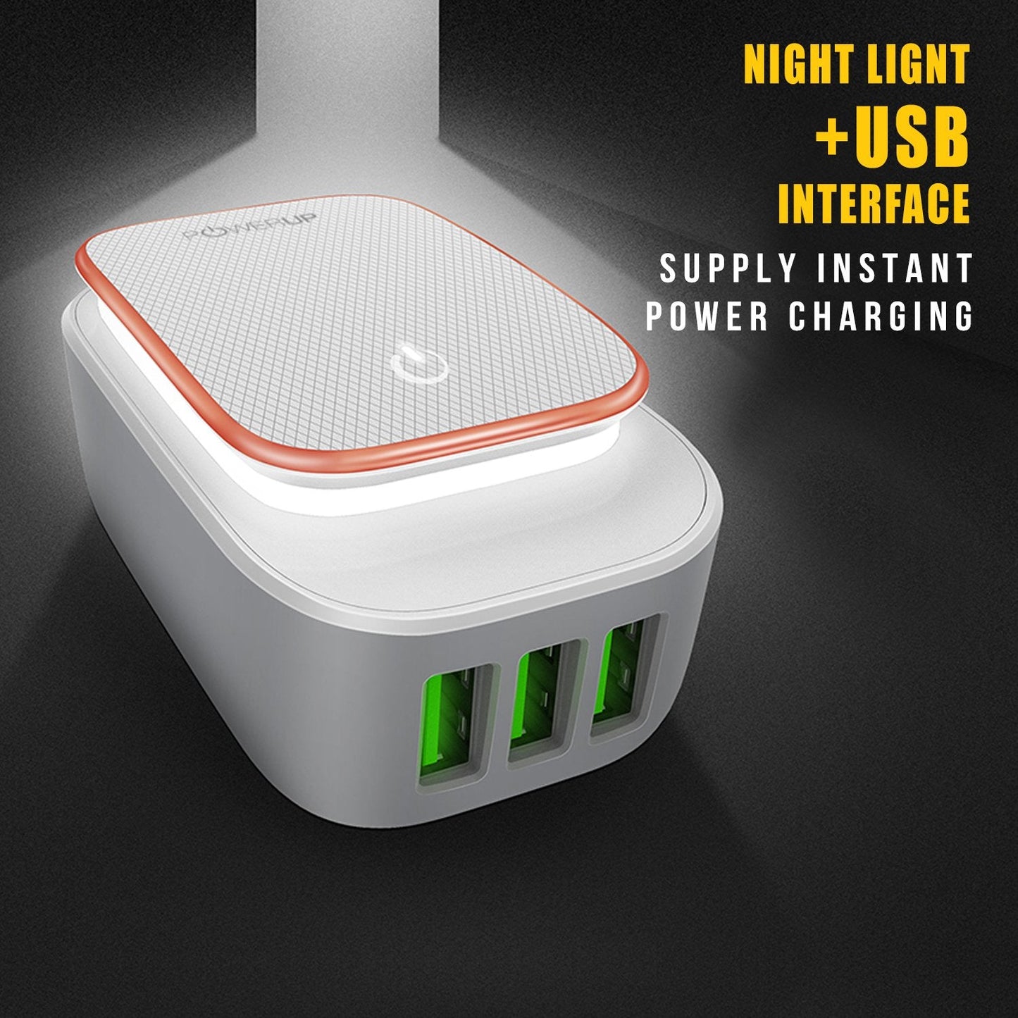 Powerup Led Touch Lamp 3.4a Wall Charger 17w 3usb Port Ultra Smart - White