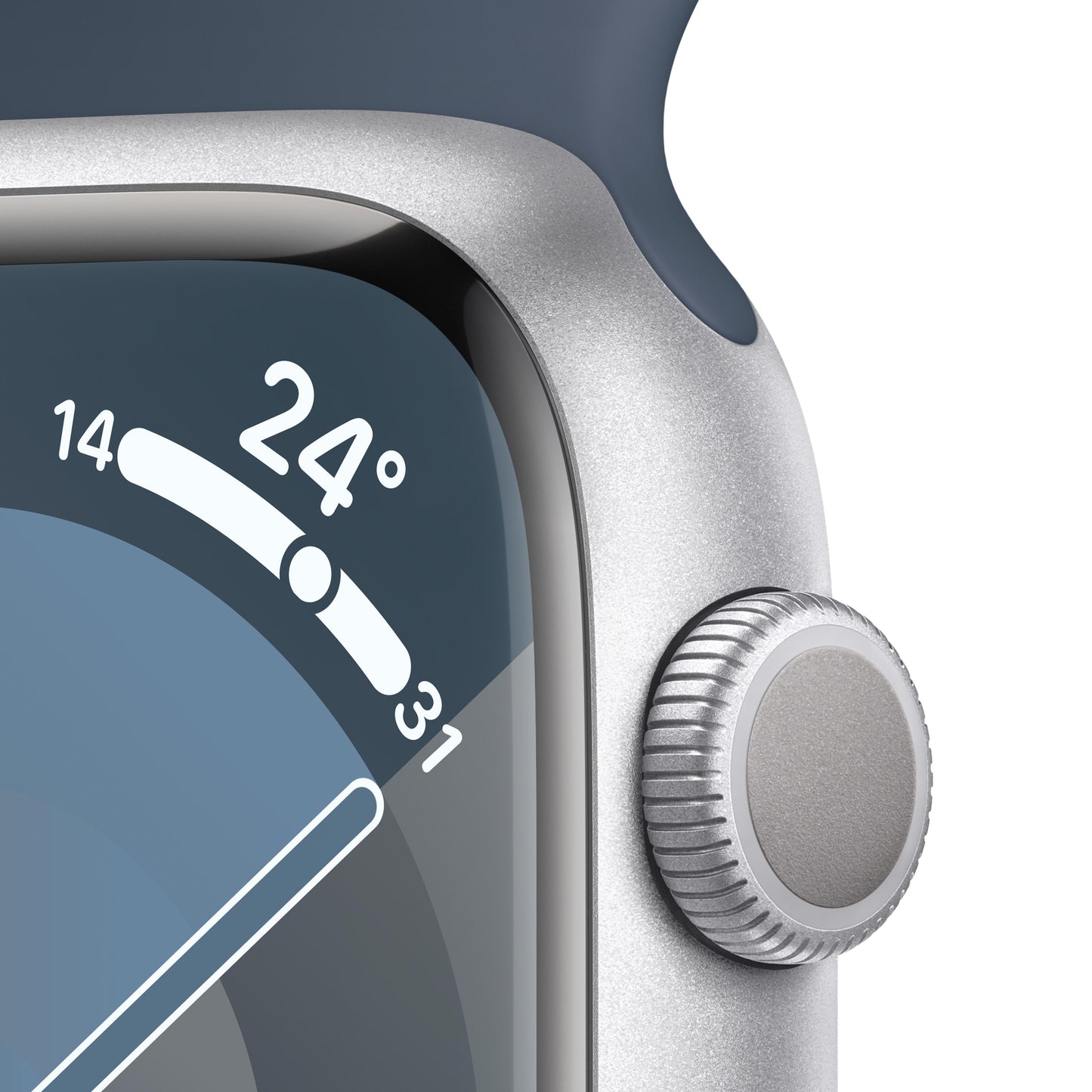 Apple Watch Series 9 GPS 45mm Silver Aluminium Case with Storm Blue Sport Band - M/L