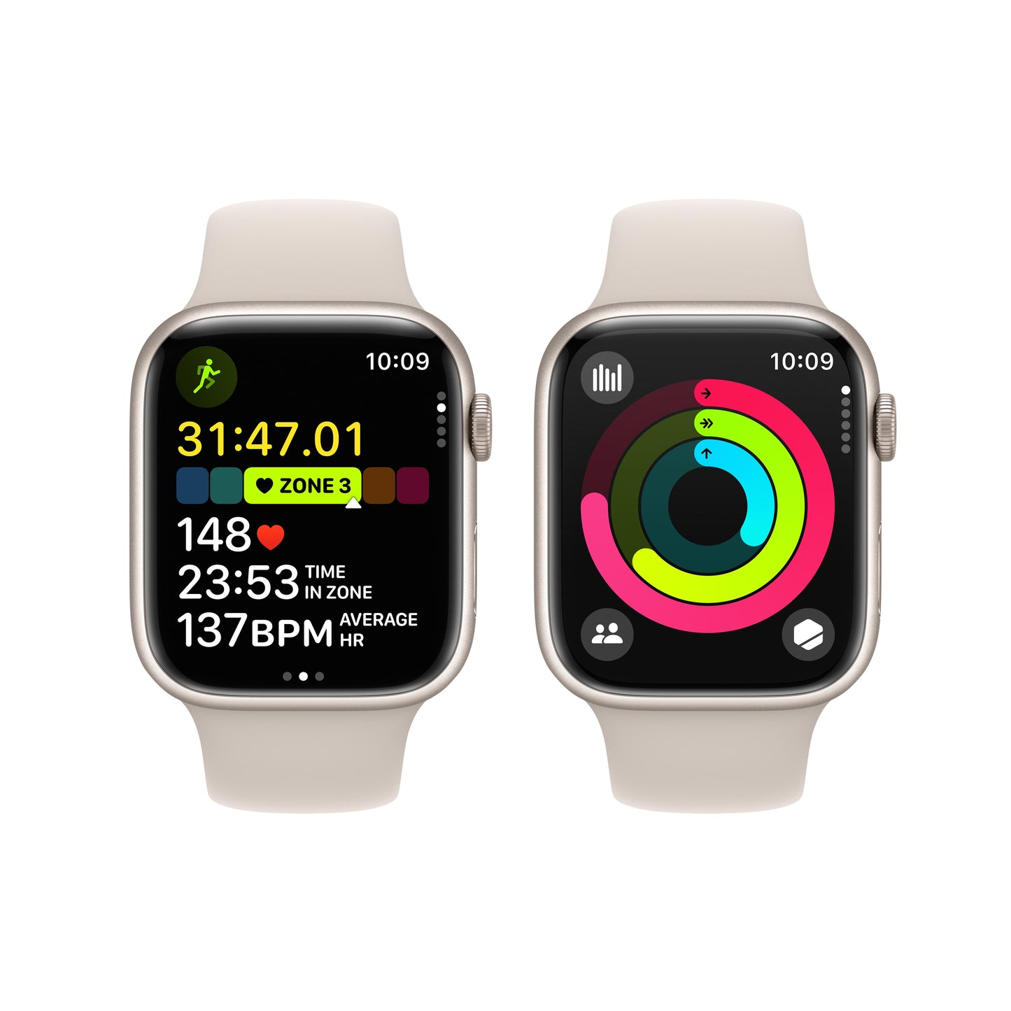Apple Watch Series 9 GPS 45mm Starlight Aluminium Case with Starlight Sport Band - S/M