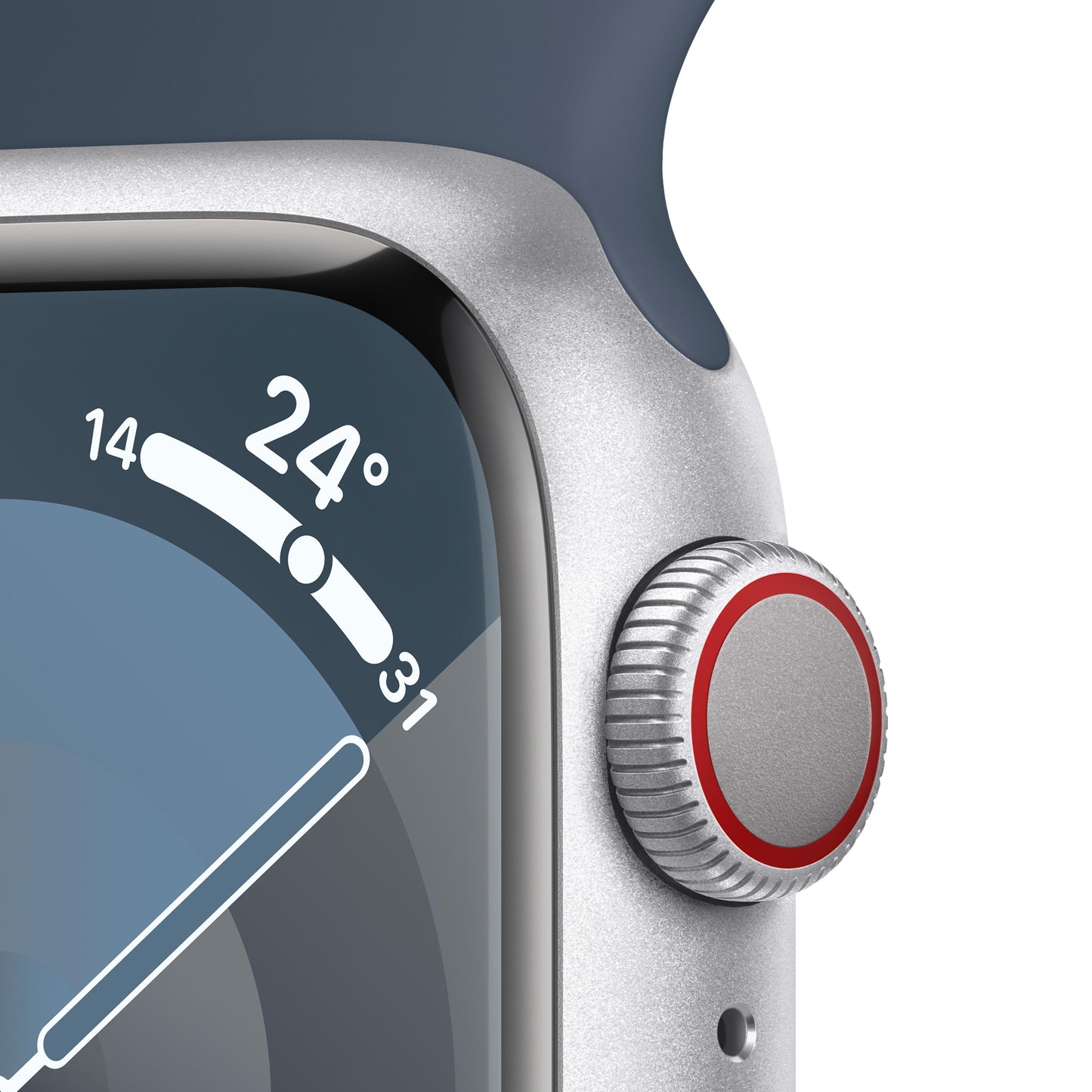 Apple Watch Series 9 GPS + Cellular 41mm Silver Aluminium Case with Storm Blue Sport Band - S/M