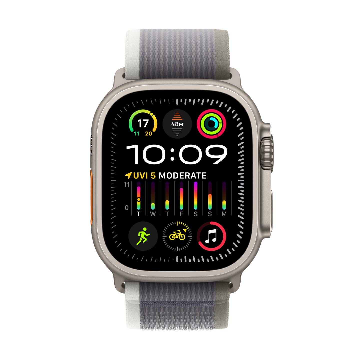 Apple Watch Ultra 2 GPS + Cellular 49mm Titanium Case with Green/Grey Trail Loop - M/L