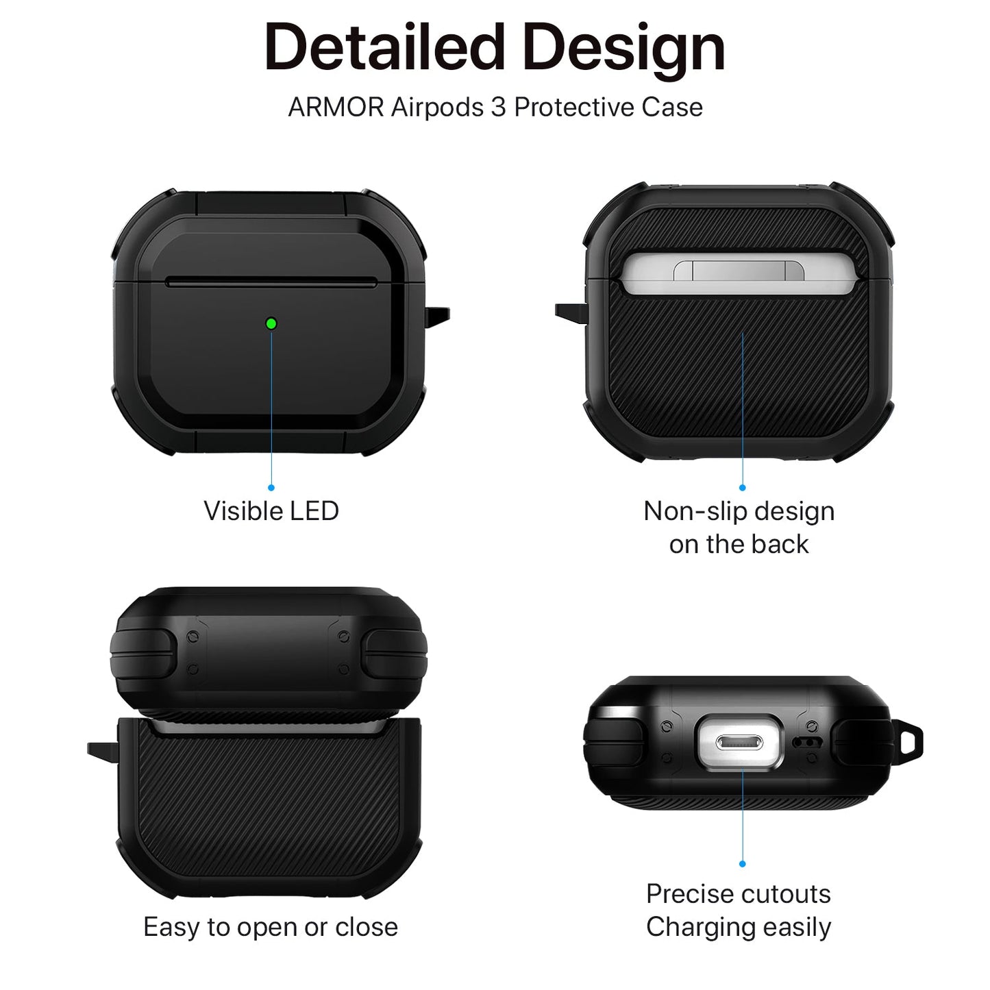 Gripp Armor Case + Keyring Hook For Airpods 3 - Black