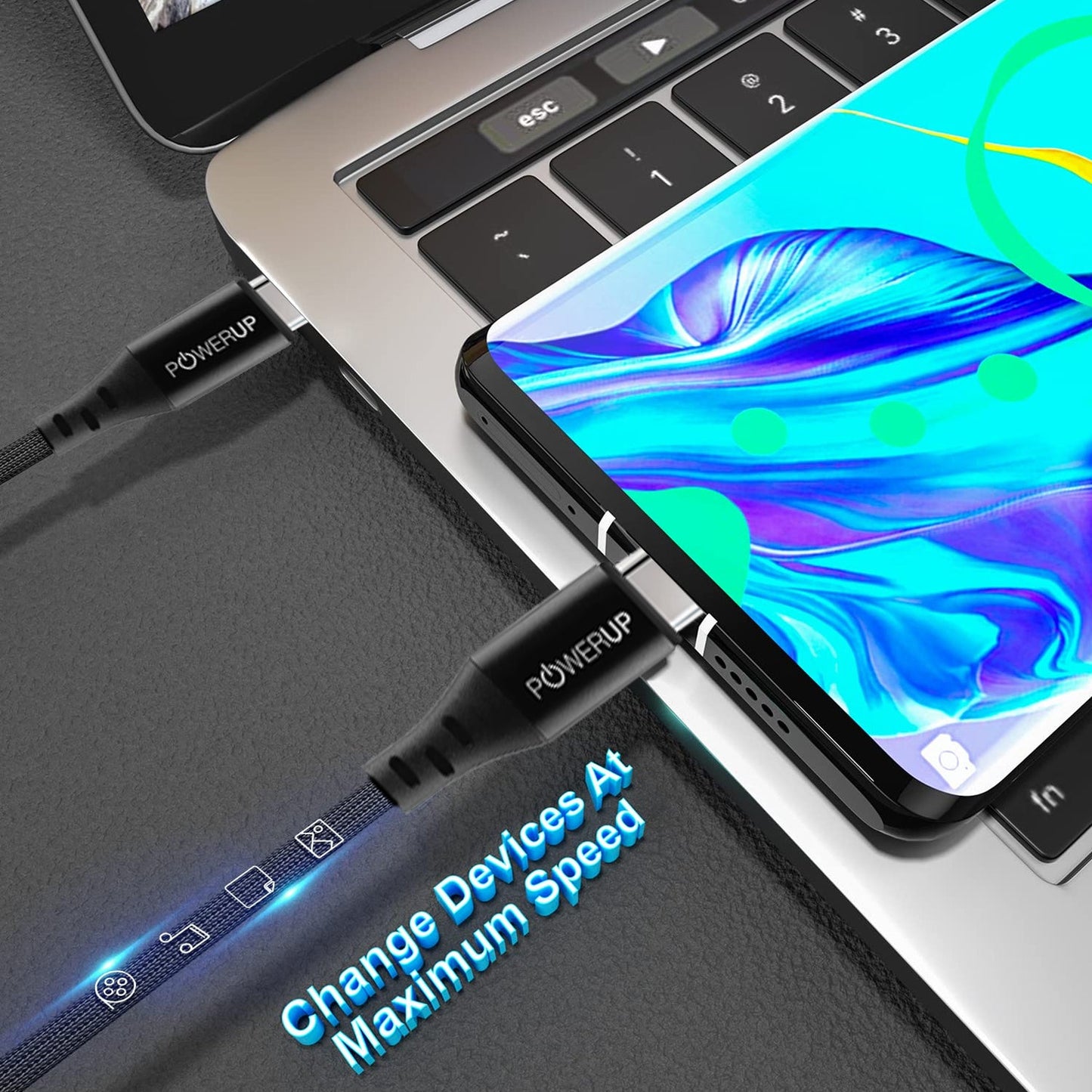 Powerup 1.5m Usb-c To Usb-c Charging & Sync Cable 60w - Black