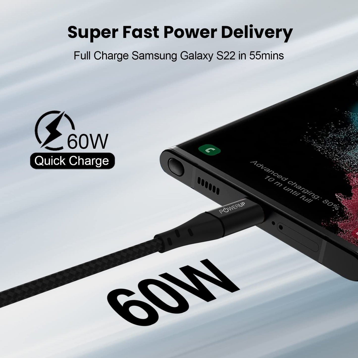 Powerup 2m Usb-c To Usb-c Charging & Sync Cable 100w - Black