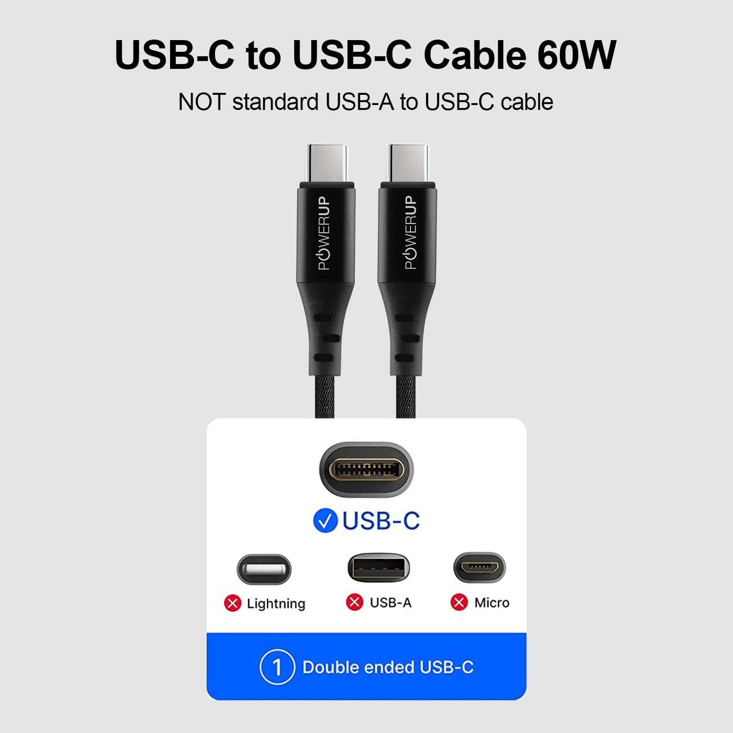 Powerup 1.5m Usb-c To Usb-c Charging & Sync Cable 60w - Black