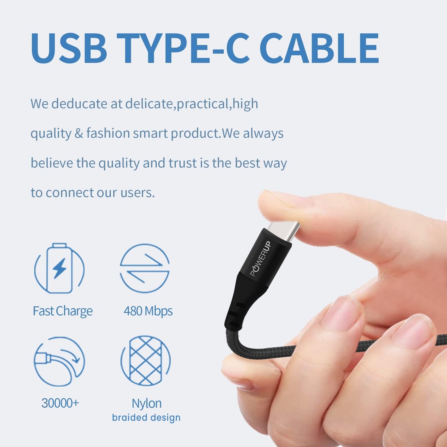 Powerup 1.5m Usb-c To Usb-c Charging & Sync Cable 60w - Black