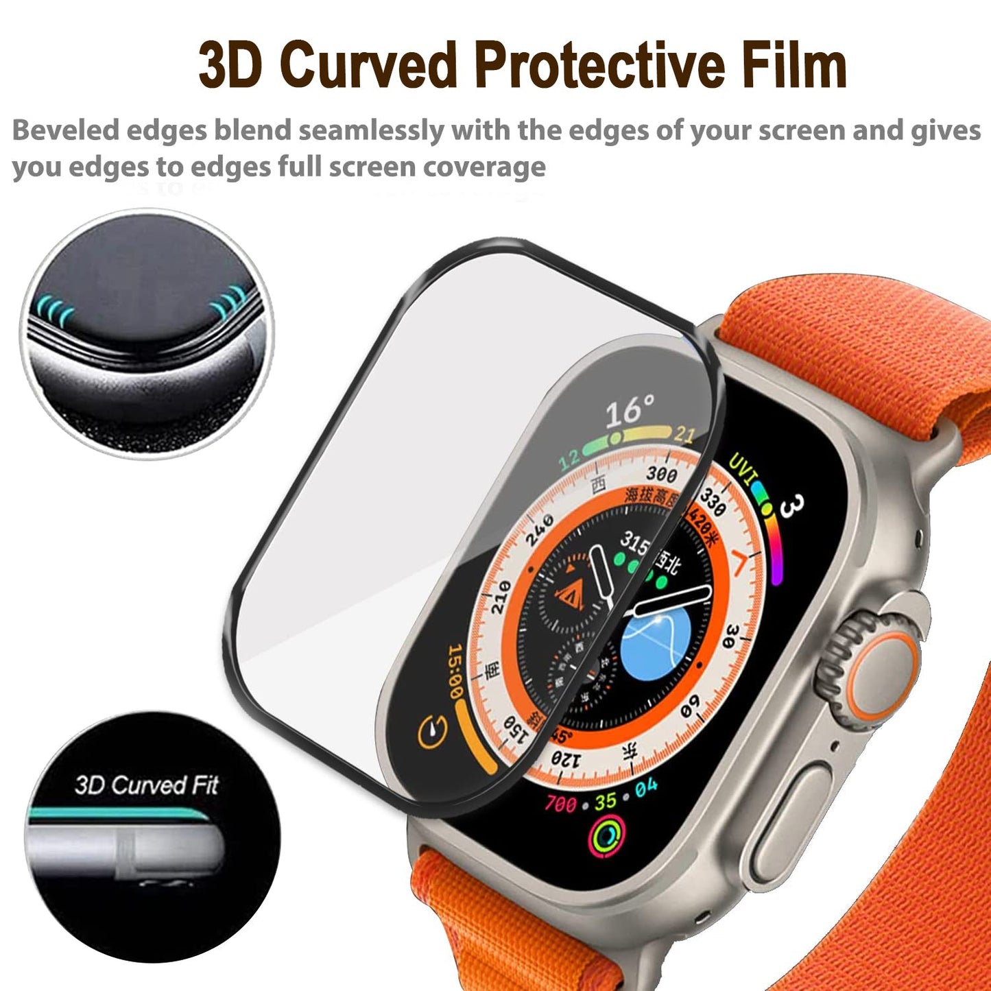 Gripp 3d Tempered Glass For Apple Watch 49mm - Black