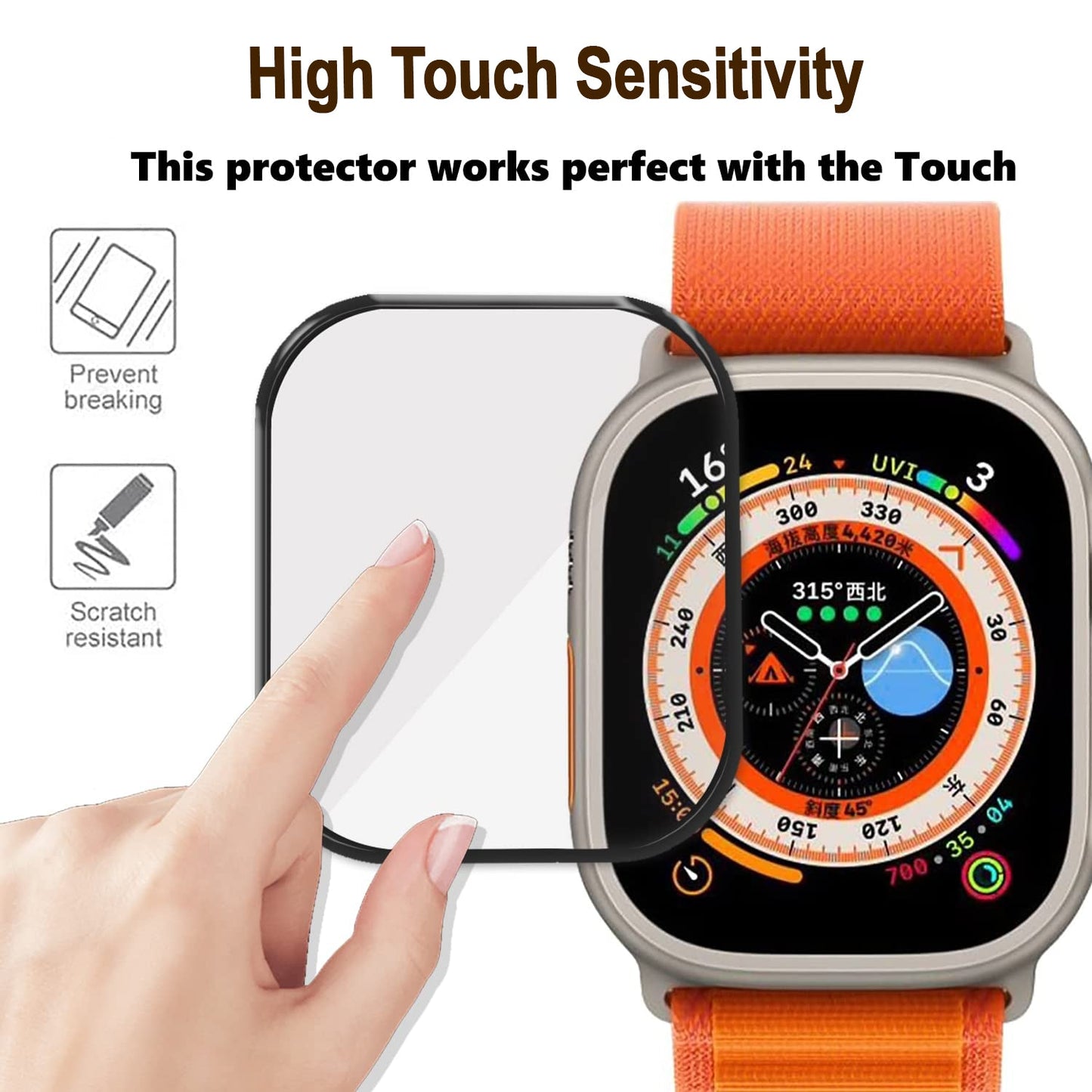 Gripp 3d Tempered Glass For Apple Watch 49mm - Black