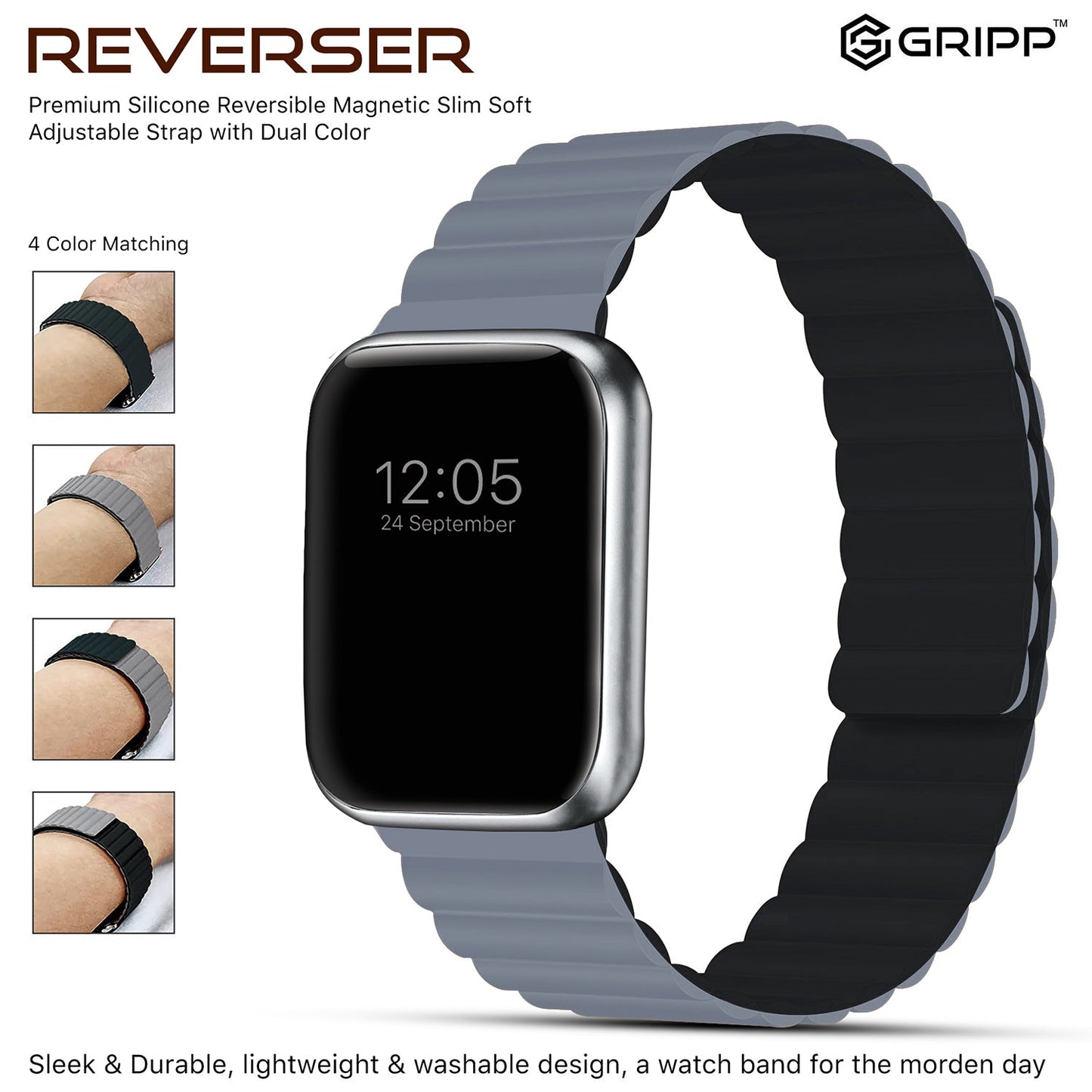 Gripp 41mm Reverser Watch Strap - Grey/black