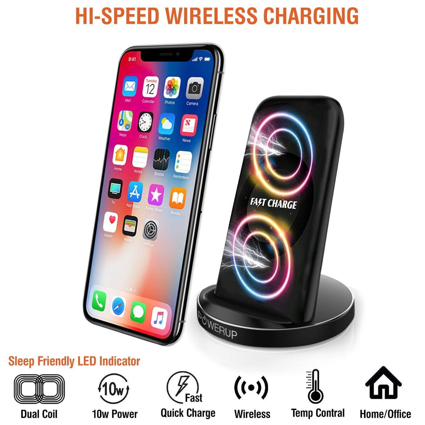 Powerup Wireless Charger Powerdock Dual Coil 10w Rapid Charger - Black