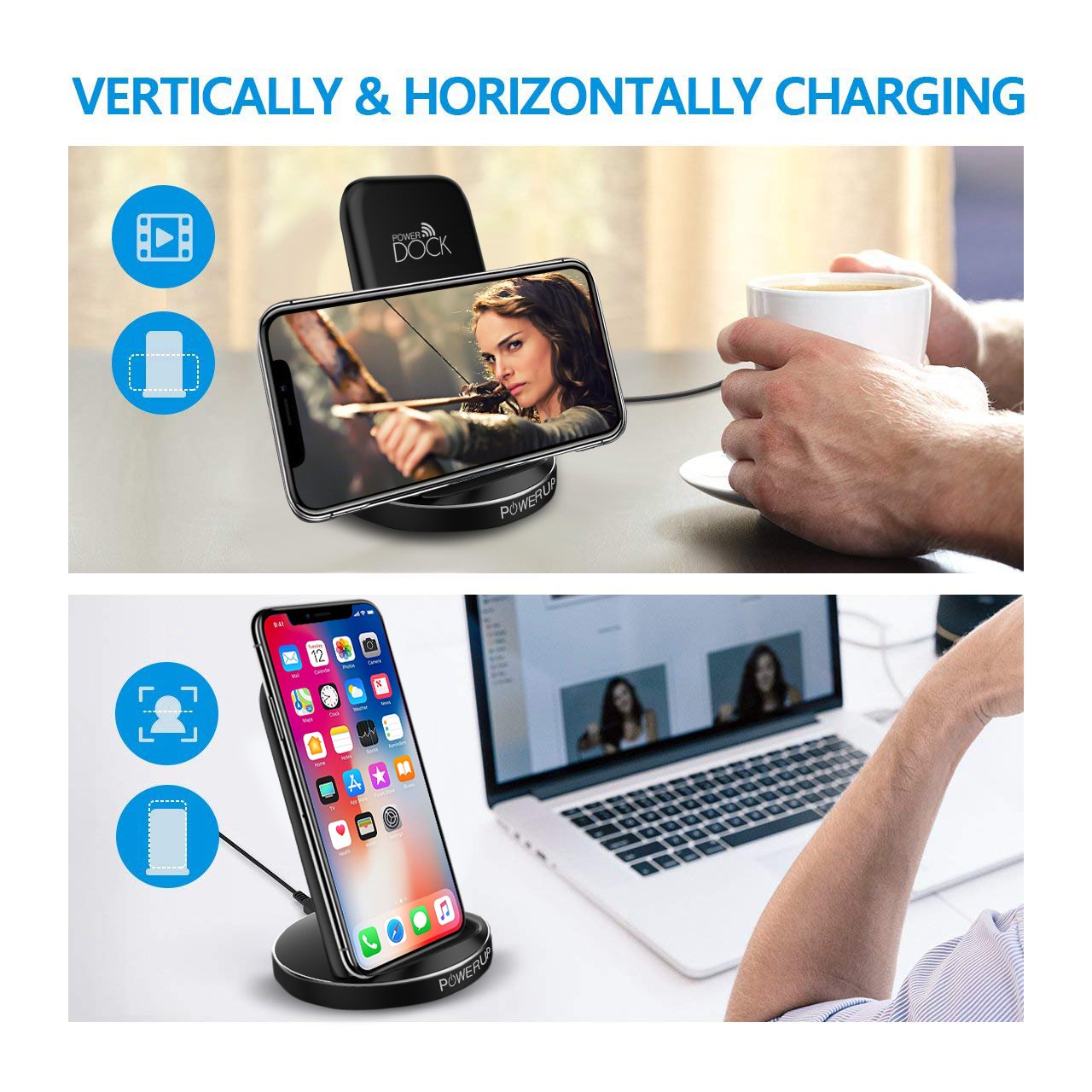 Powerup Wireless Charger Powerdock Dual Coil 10w Rapid Charger - Black
