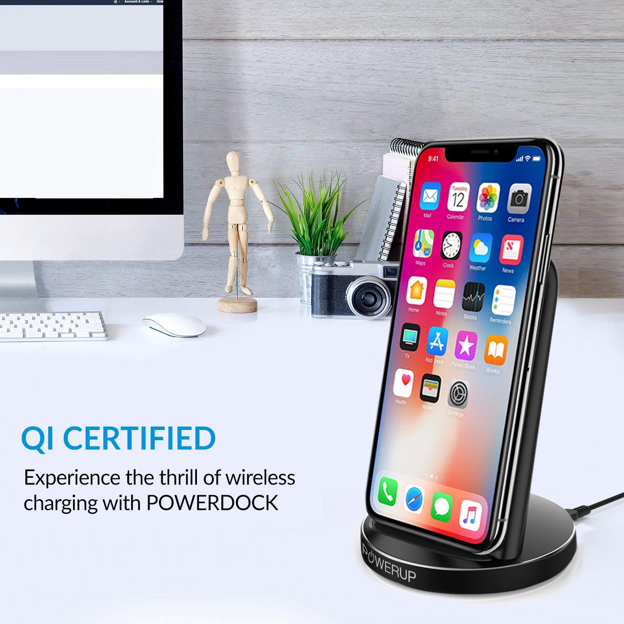 Powerup Wireless Charger Powerdock Dual Coil 10w Rapid Charger - Black