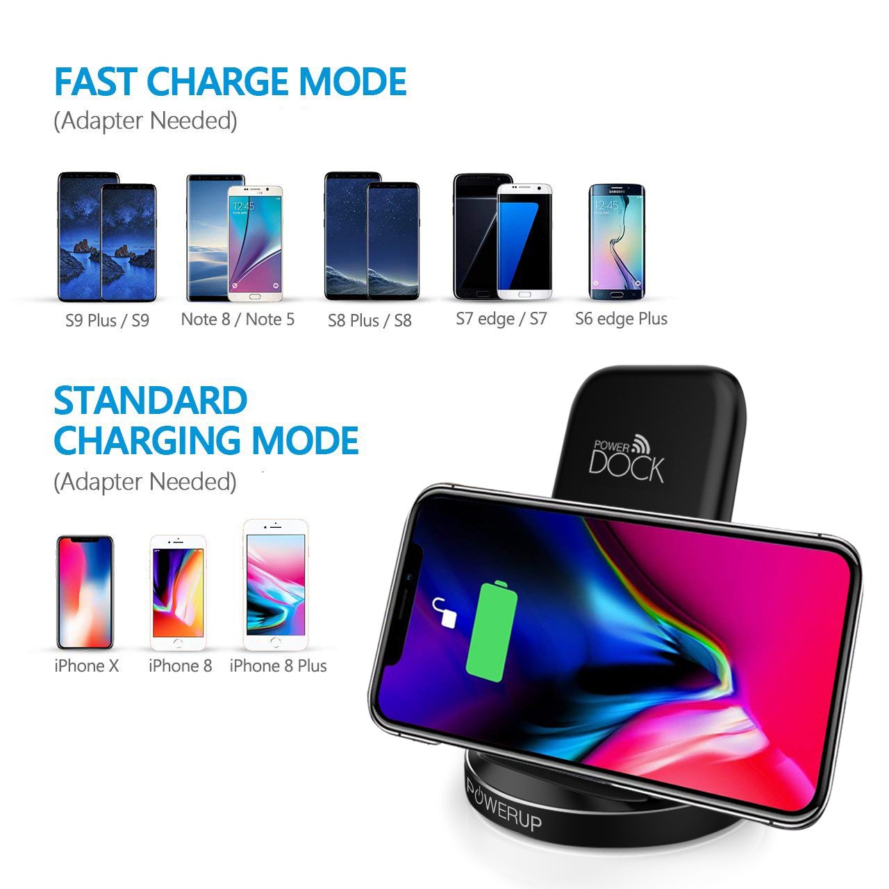 Powerup Wireless Charger Powerdock Dual Coil 10w Rapid Charger - Black