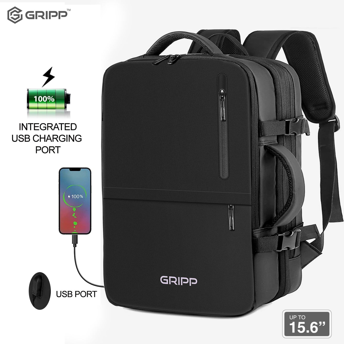 Gripp Tour Backpack Upto 15.6" For Laptop/macbook - Black