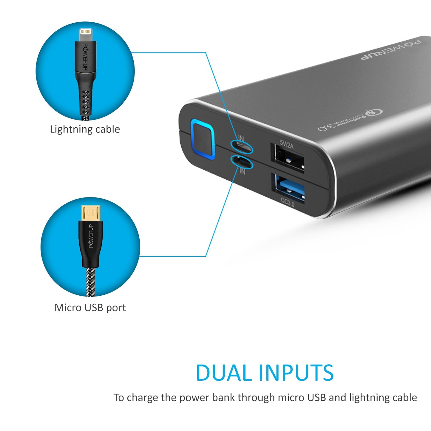 Powerup Alupac 10050mah Aluminium Power Bank Qualcomm 3.0 2usb - Gunmetal