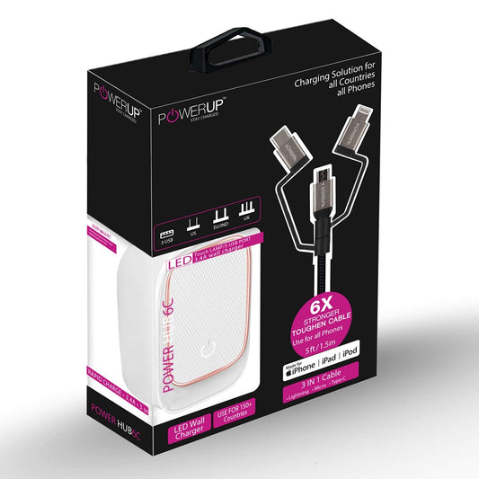 Powerup Led Wall Charger (For All Countries) + 3in1 Cable 1.5m
