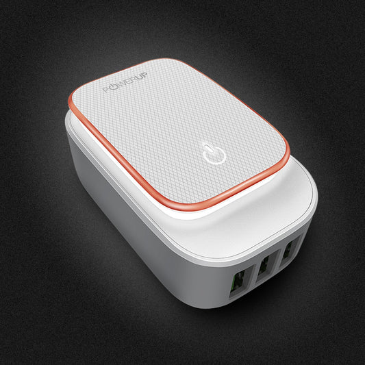 Powerup Led Touch Lamp 3.4a Wall Charger 17w 3usb Port Ultra Smart - White