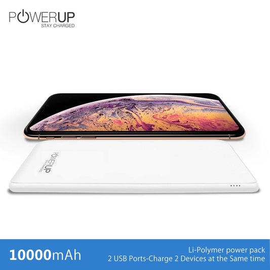 Powerup Powerpac 10000mah Power Bank With 2usb Port - White