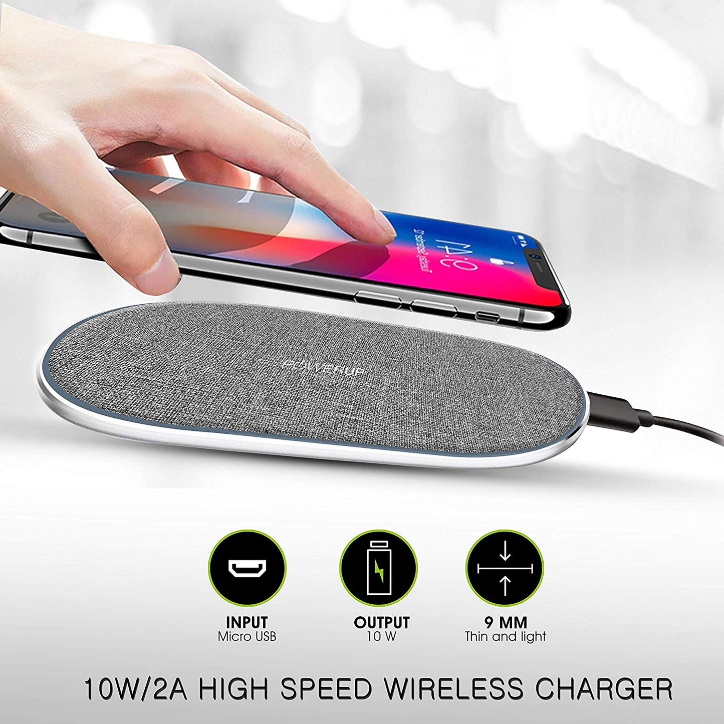 Powerup Power Desk Wireless Charger Dual Coil 15w Quick Charger - Grey