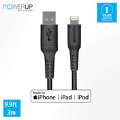 Powerup 3m Rubtough Apple Certified Charge & Sync Lightning Cable - Black