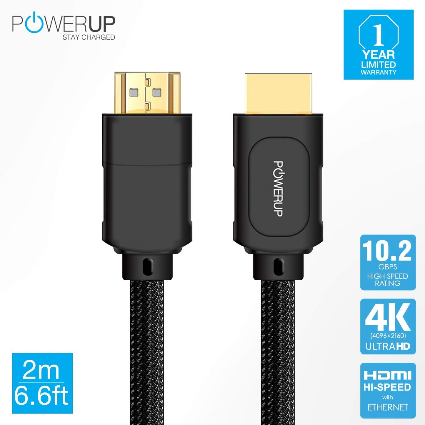 Powerup Hdmi Hi-speed 4k Ultra Hd Cable 2m Length - Black