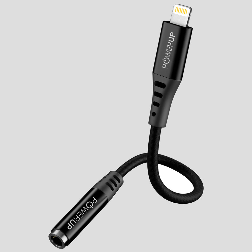 Powerup 12cm Lightning To Aux Cable - Black