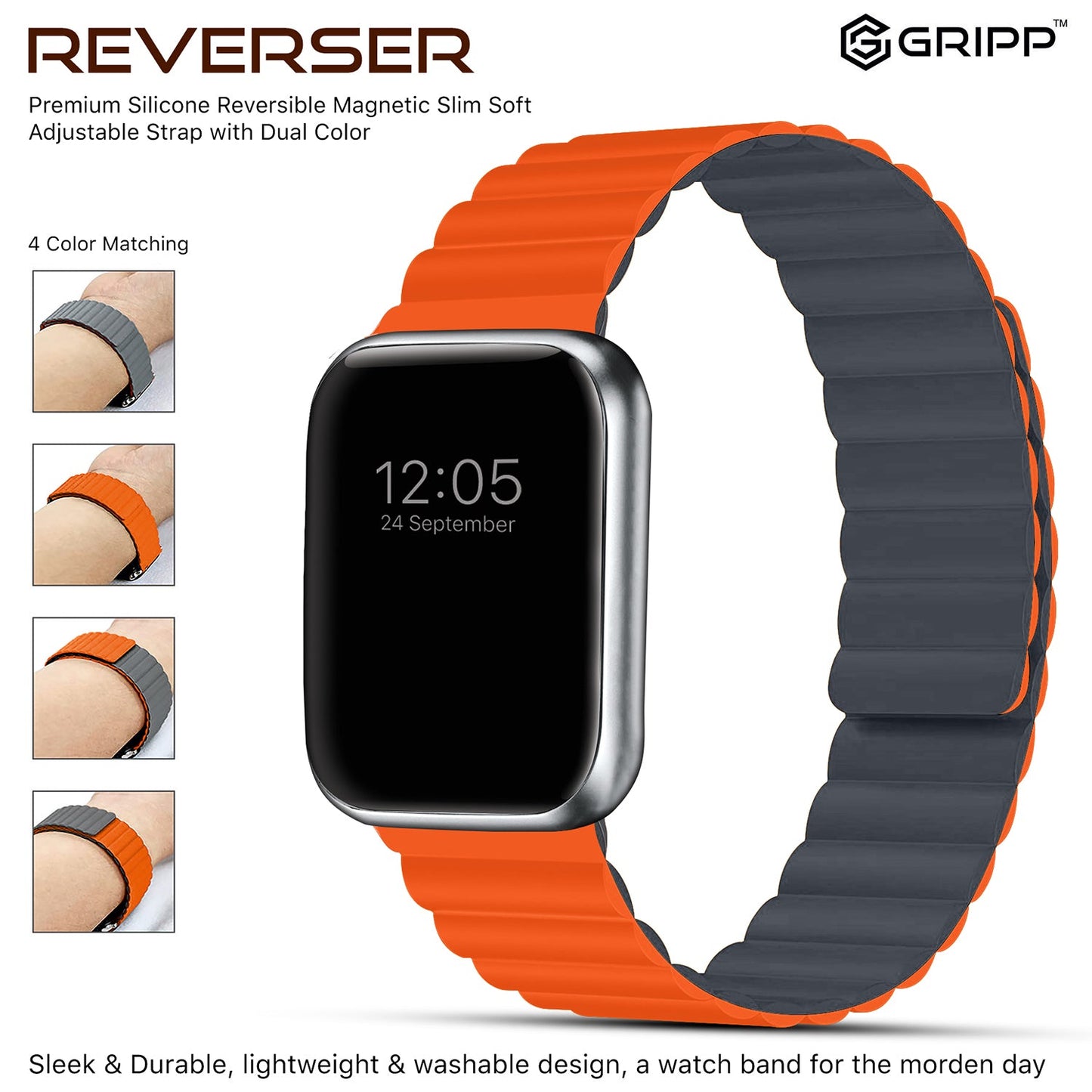 Gripp 45mm Reverser Watch Strap - Grey/orange