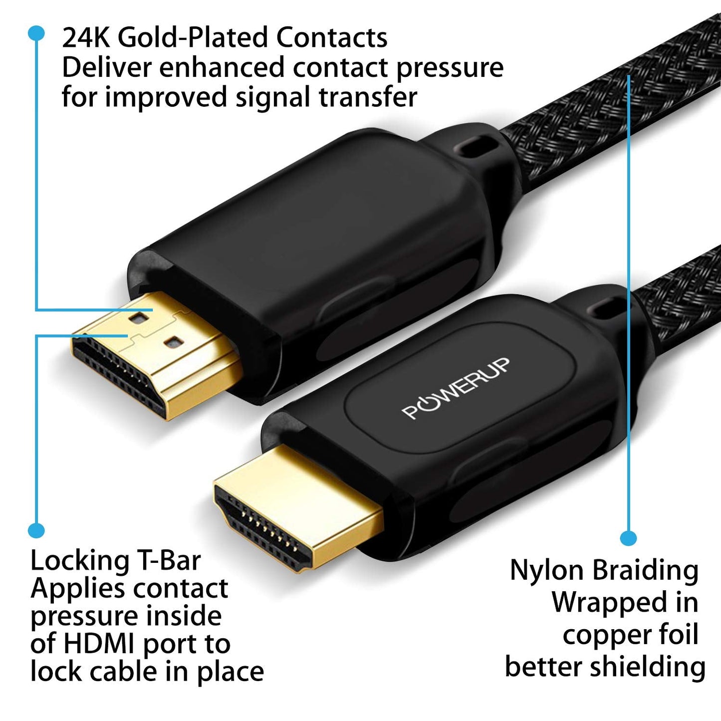 Powerup Hdmi Hi-speed 4k Ultra Hd Cable 2m Length - Black