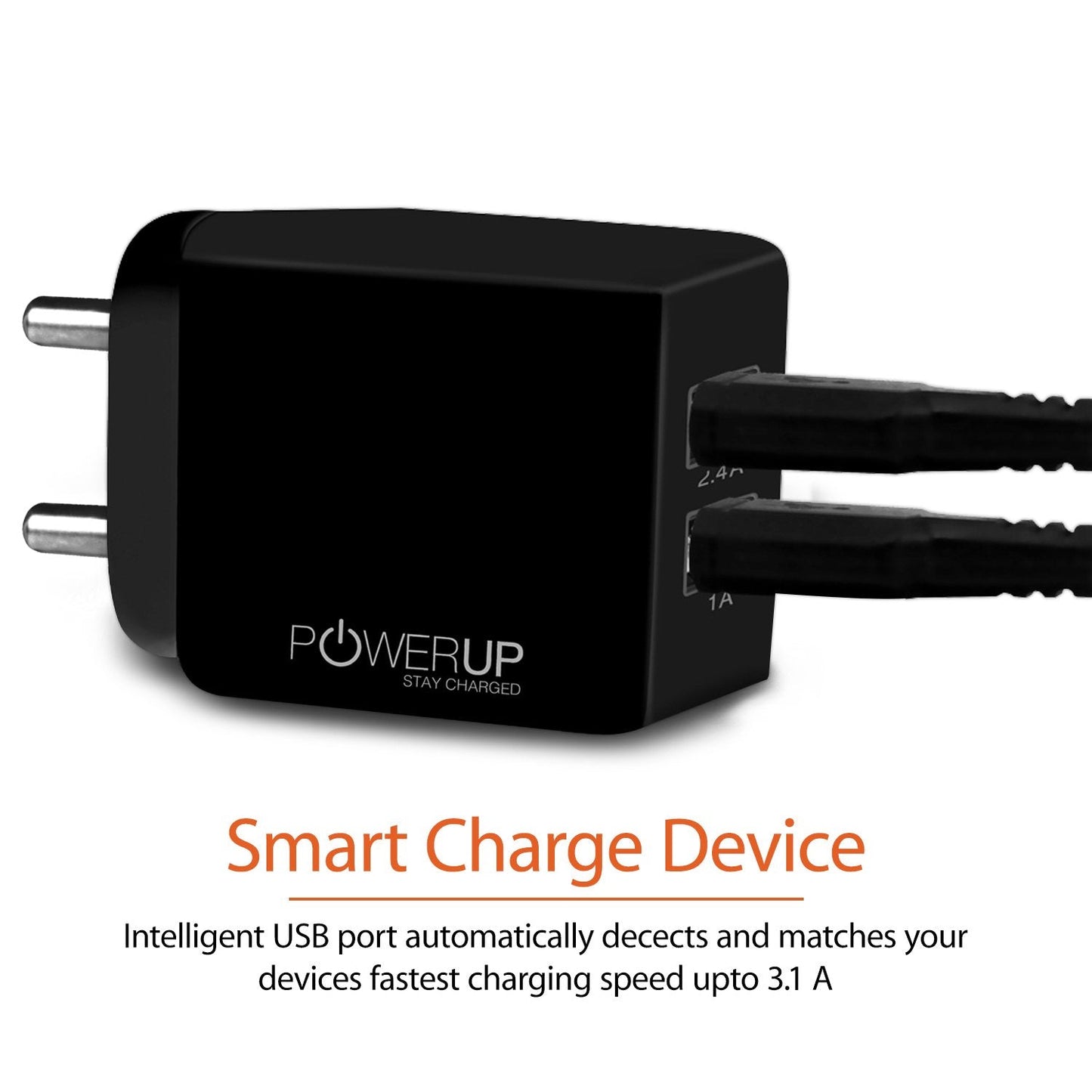 Powerup Amp 3.4a Wall Charger 17w 2usb Port Ultra Smart - Black