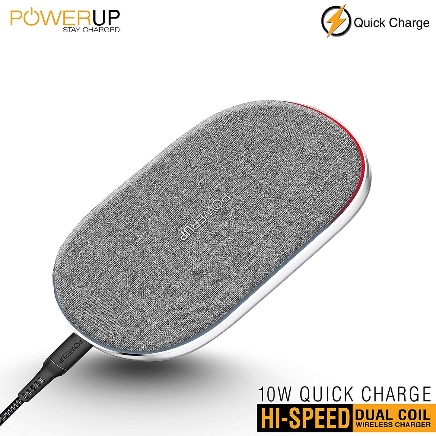 Powerup Power Desk Wireless Charger Dual Coil 15w Quick Charger - Grey