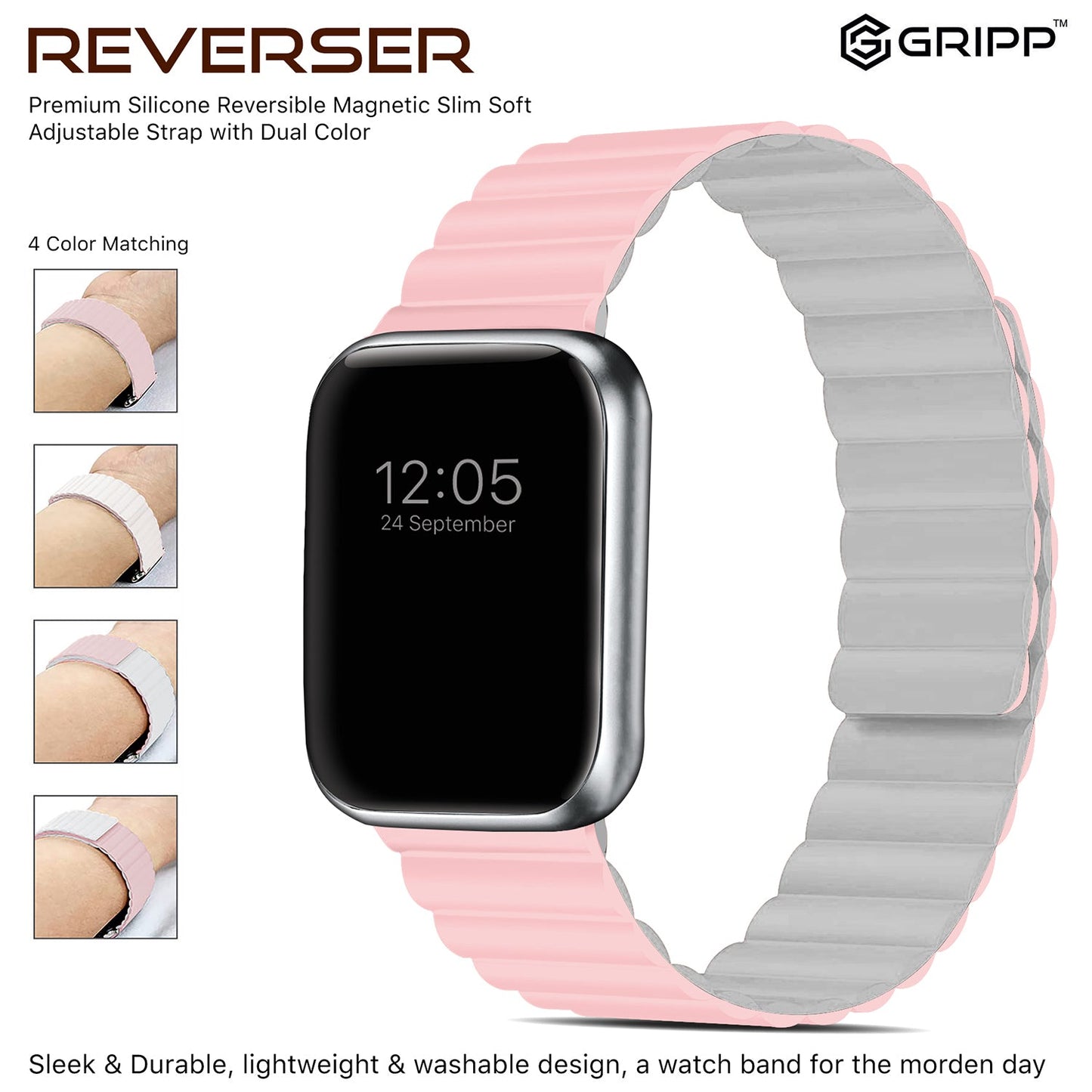 Gripp 45mm Reverser Watch Strap - Pink/white