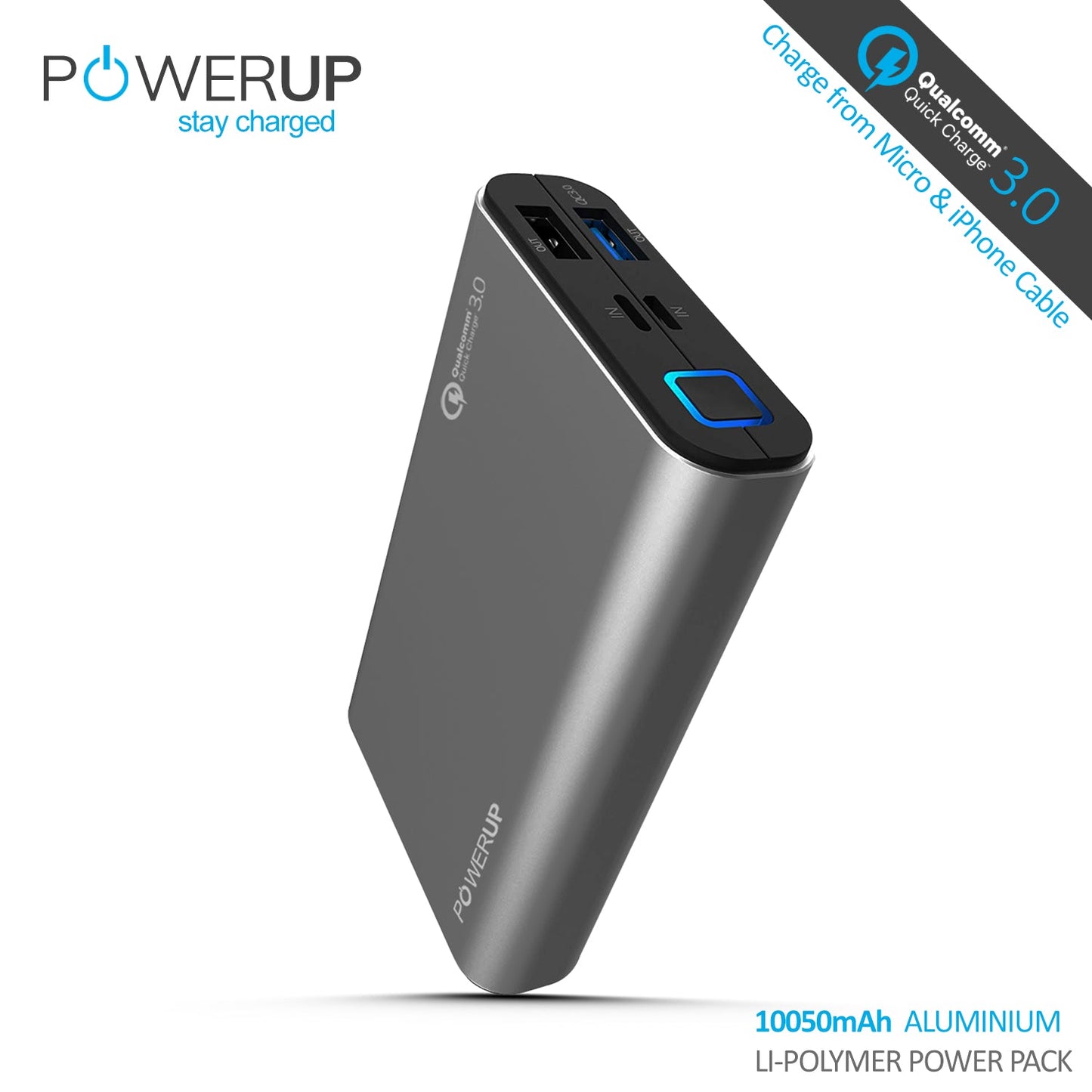 Powerup Alupac 10050mah Aluminium Power Bank Qualcomm 3.0 2usb - Gunmetal