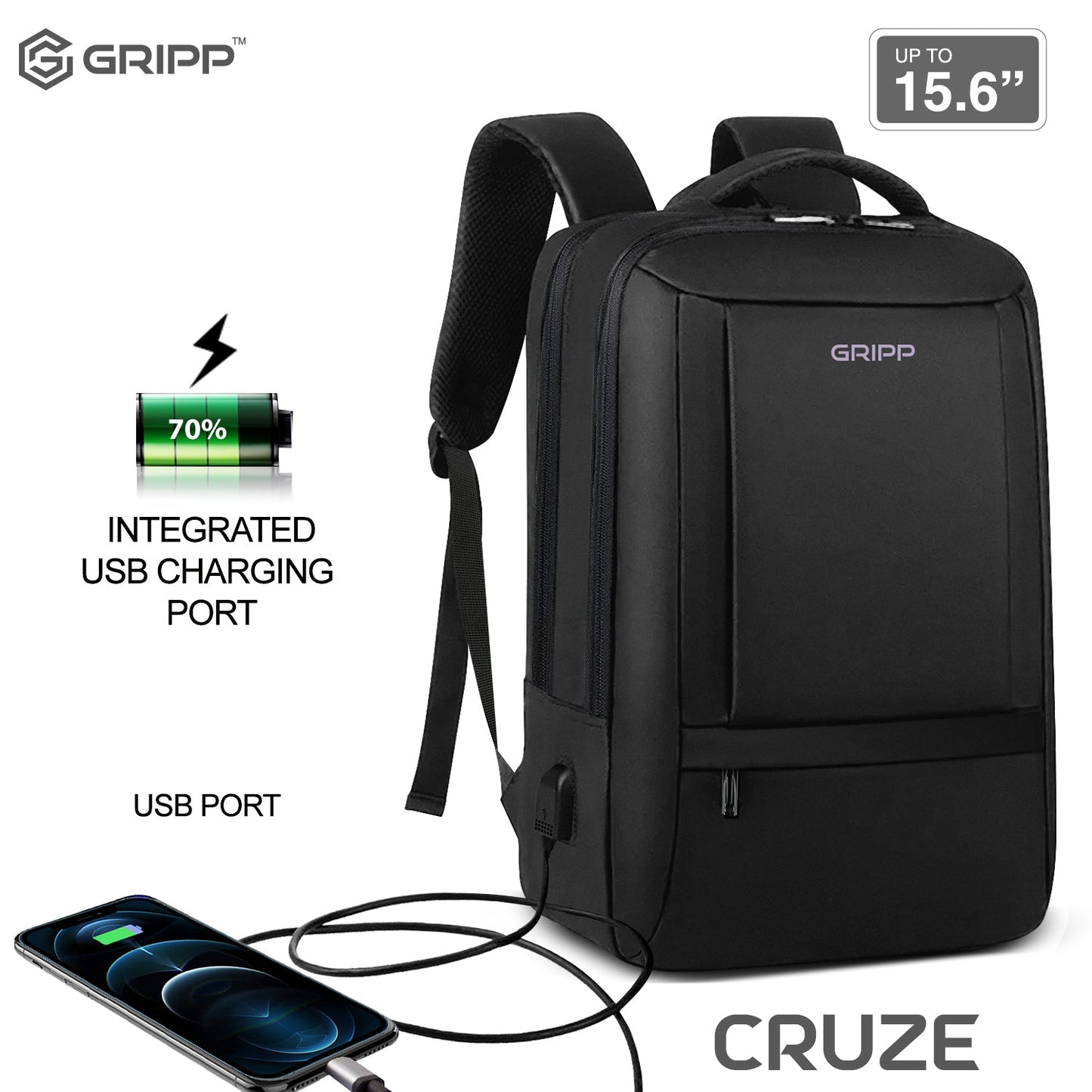 Gripp Cruze Backpack Upto 15.6" For Laptop/macbook - Black