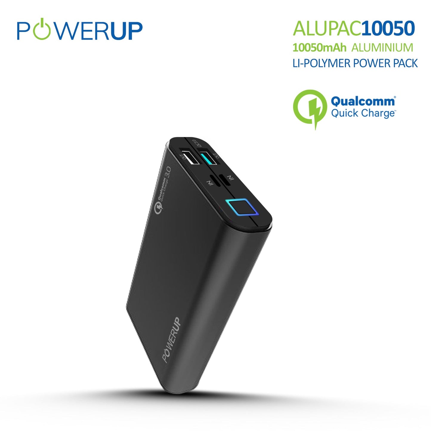 Powerup Alupac 10050mah Aluminium Power Bank Qualcomm 3.0 2usb - Gunmetal