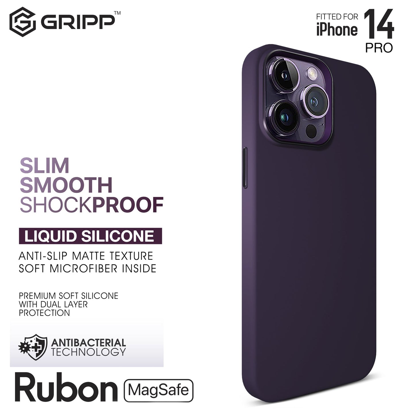 Gripp Rubon Case For Apple Iphone 14 Pro (6.1") With Magsafe - Purple